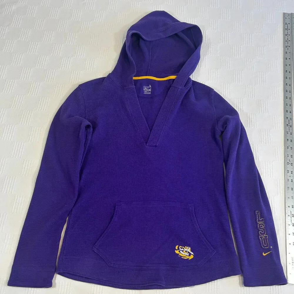 LSU Tigers Womens L Hoodie Nike Team Waffle Knit 12-14 Cotton Poly Blend